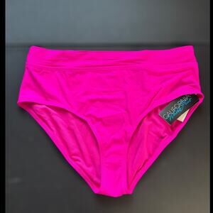 California Waves High Waist Rib Bikini Bottoms Fuchsia Hot Pink 0 Plus 12/14 NWT